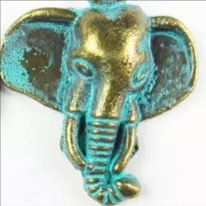 Brass Bronze Carved Elephant Head Pendant  patina